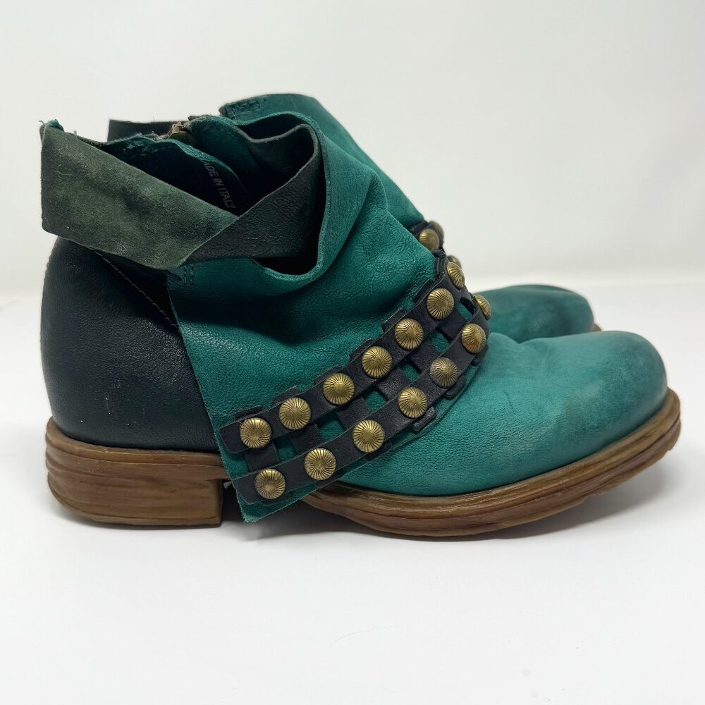 A.S. 98 Green Leather Studded Ankle Boots EU 37